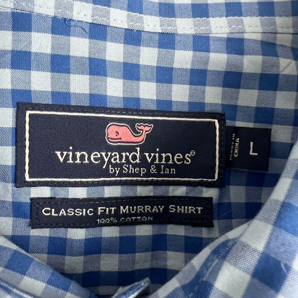 Vineyard Vines Mens Cotton Blue Check Long Sleeve Classic Fit Murray Shirt Large - Picture 5 of 5